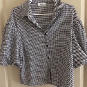 Black and white checkers puff blouse